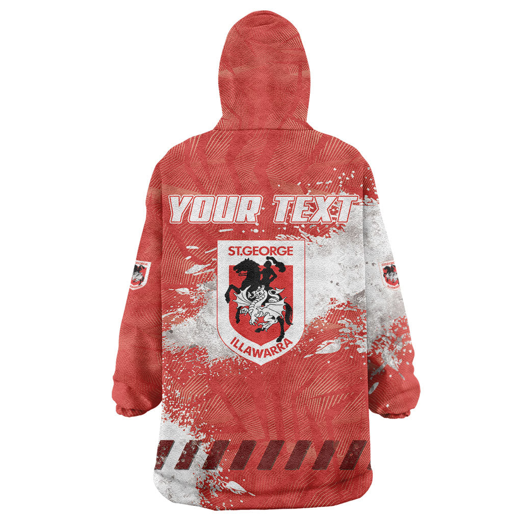 Personalised St. George Illawarra Dragons Rugby Wearable Blanket Hoodie Red Dragon Mascot - Sporty Splash Art Style