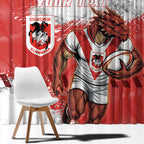 Personalised St. George Illawarra Dragons Rugby Window Curtain Red Dragon Mascot - Sporty Splash Art Style