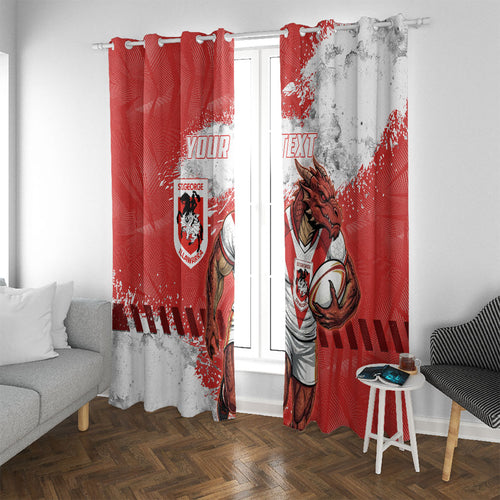 Personalised St. George Illawarra Dragons Rugby Window Curtain Red Dragon Mascot - Sporty Splash Art Style