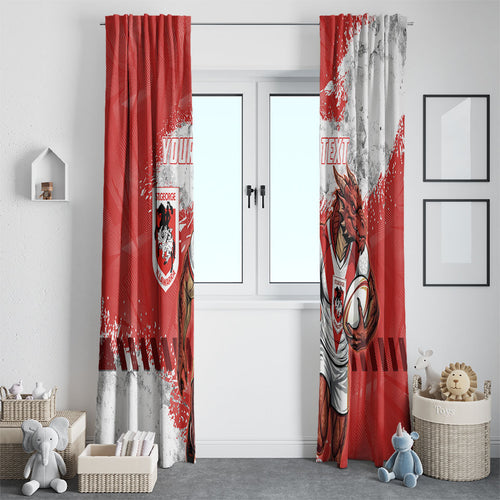 Personalised St. George Illawarra Dragons Rugby Window Curtain Red Dragon Mascot - Sporty Splash Art Style