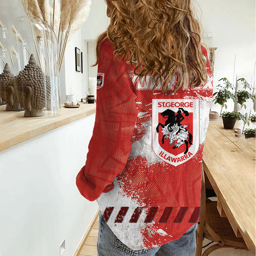 Personalised St. George Illawarra Dragons Rugby Women Casual Shirt Red Dragon Mascot - Sporty Splash Art Style