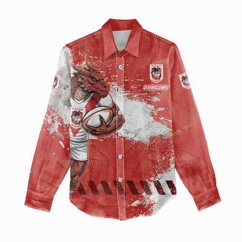 Personalised St. George Illawarra Dragons Rugby Women Casual Shirt Red Dragon Mascot - Sporty Splash Art Style