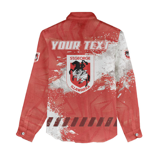 Personalised St. George Illawarra Dragons Rugby Women Casual Shirt Red Dragon Mascot - Sporty Splash Art Style