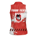 Personalised St. George Illawarra Dragons Rugby Women Sleeveless Polo Shirt Red Dragon Mascot - Sporty Splash Art Style