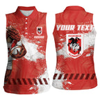 Personalised St. George Illawarra Dragons Rugby Women Sleeveless Polo Shirt Red Dragon Mascot - Sporty Splash Art Style