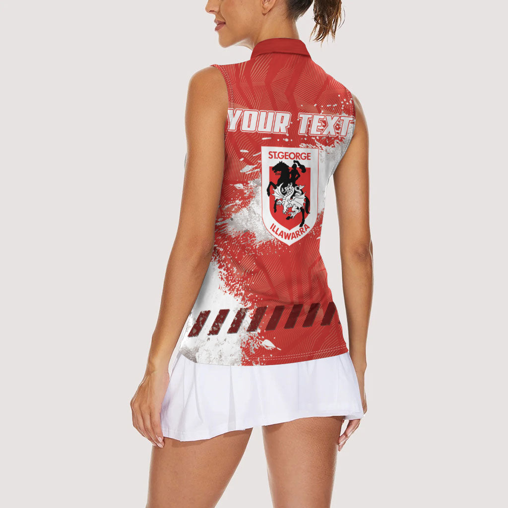 Personalised St. George Illawarra Dragons Rugby Women Sleeveless Polo Shirt Red Dragon Mascot - Sporty Splash Art Style