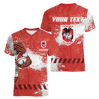 Personalised St. George Illawarra Dragons Rugby Women V-Neck T-Shirt Red Dragon Mascot - Sporty Splash Art Style