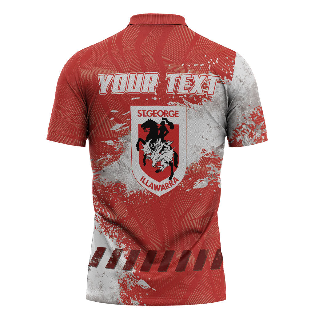 Personalised St. George Illawarra Dragons Rugby Zipper Polo Shirt Red Dragon Mascot - Sporty Splash Art Style