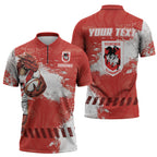 Personalised St. George Illawarra Dragons Rugby Zipper Polo Shirt Red Dragon Mascot - Sporty Splash Art Style