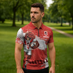 Personalised St. George Illawarra Dragons Rugby Zipper Polo Shirt Red Dragon Mascot - Sporty Splash Art Style