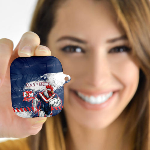 Personalized Sydney Roosters Rugby AirPods Case Rooster Mascot - Sporty Splash Art Style