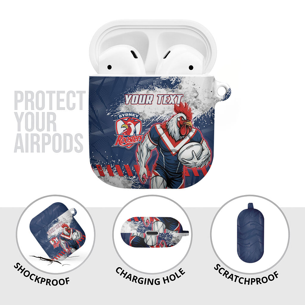 Personalized Sydney Roosters Rugby AirPods Case Rooster Mascot - Sporty Splash Art Style