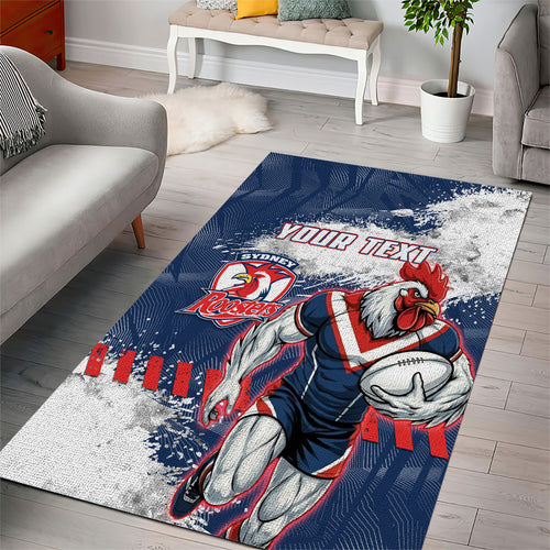 Personalized Sydney Roosters Rugby Area Rug Rooster Mascot - Sporty Splash Art Style