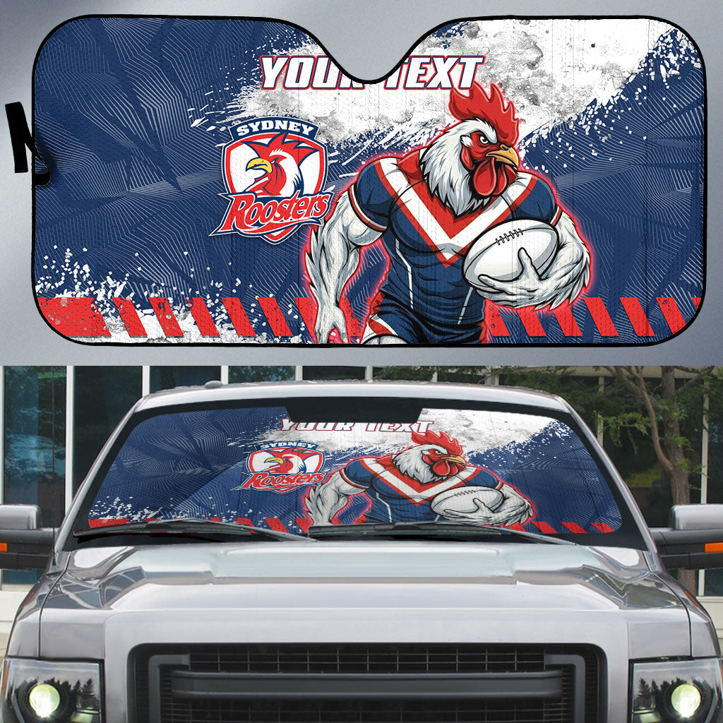 Personalized Sydney Roosters Rugby Auto Sun Shade Rooster Mascot - Sporty Splash Art Style