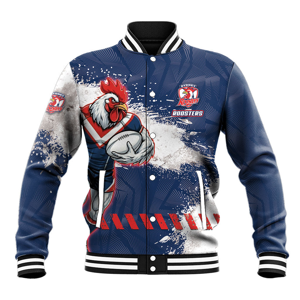 Personalized Sydney Roosters Rugby Baseball Jacket Rooster Mascot - Sporty Splash Art Style