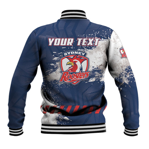 Personalized Sydney Roosters Rugby Baseball Jacket Rooster Mascot - Sporty Splash Art Style