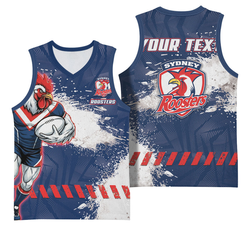 Personalized Sydney Roosters Rugby Basketball Jersey Rooster Mascot - Sporty Splash Art Style