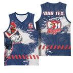 Personalized Sydney Roosters Rugby Basketball Jersey Rooster Mascot - Sporty Splash Art Style