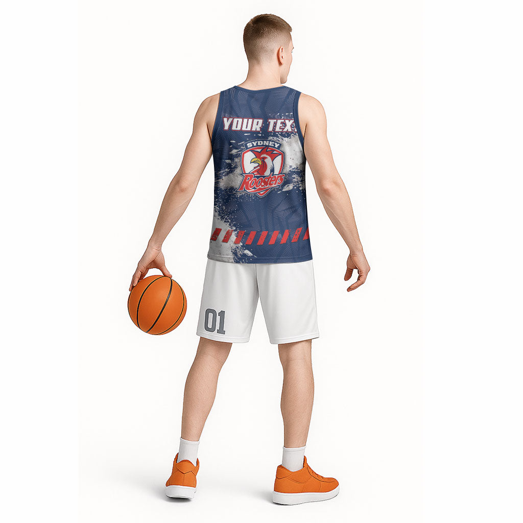 Personalized Sydney Roosters Rugby Basketball Jersey Rooster Mascot - Sporty Splash Art Style