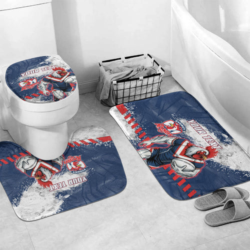 Personalized Sydney Roosters Rugby Bathroom Set Rooster Mascot - Sporty Splash Art Style