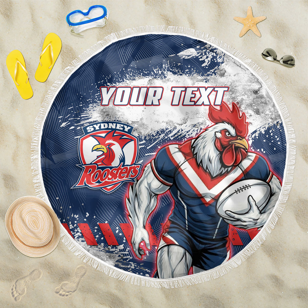 Personalized Sydney Roosters Rugby Beach Blanket Rooster Mascot - Sporty Splash Art Style