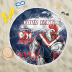Personalized Sydney Roosters Rugby Beach Blanket Rooster Mascot - Sporty Splash Art Style