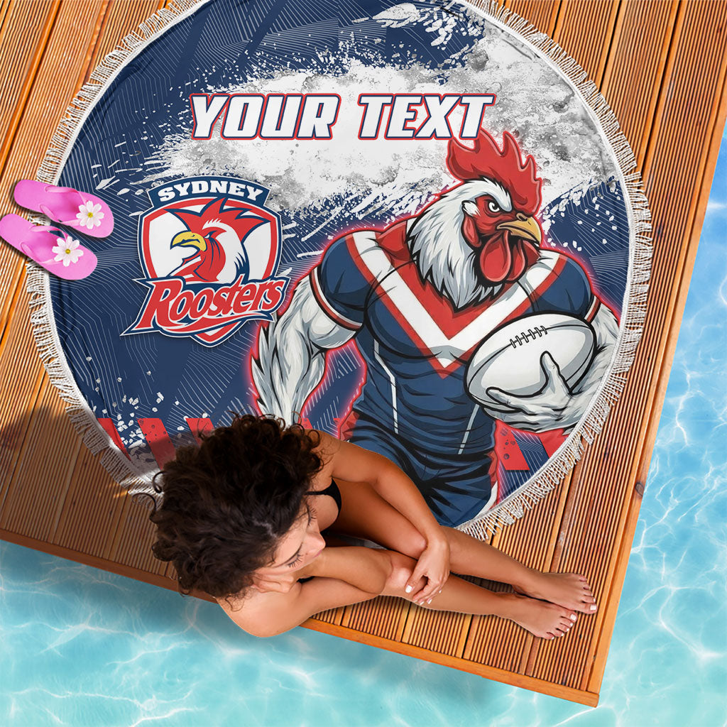 Personalized Sydney Roosters Rugby Beach Blanket Rooster Mascot - Sporty Splash Art Style