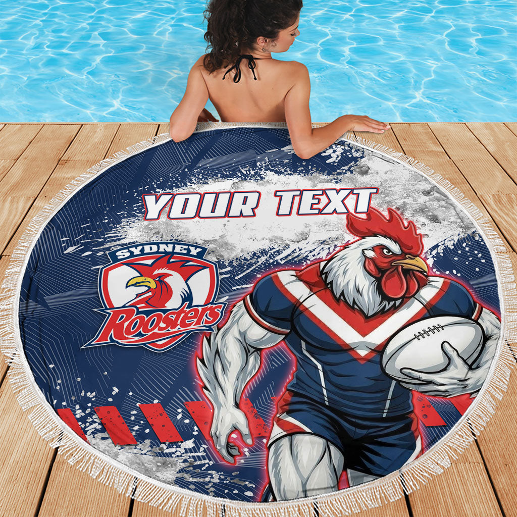 Personalized Sydney Roosters Rugby Beach Blanket Rooster Mascot - Sporty Splash Art Style
