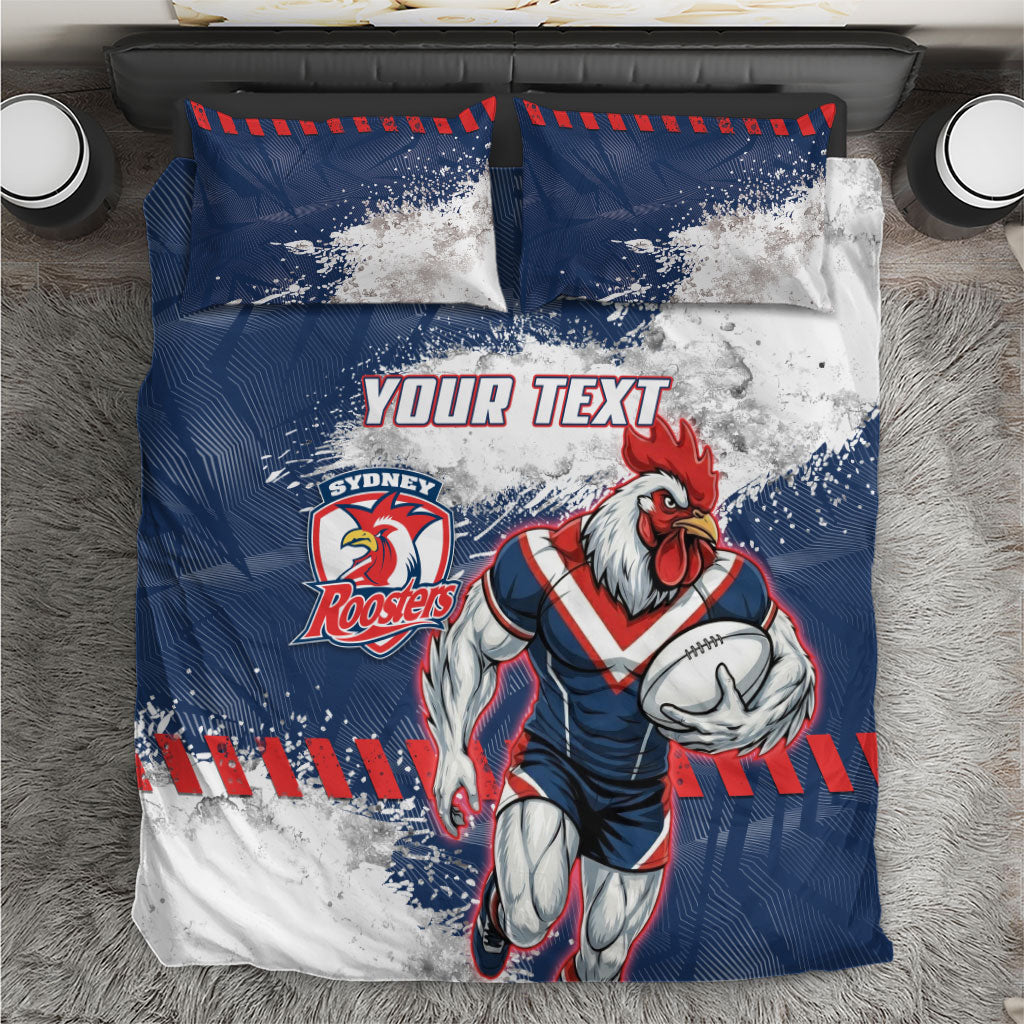 Personalized Sydney Roosters Rugby Bedding Set Rooster Mascot - Sporty Splash Art Style
