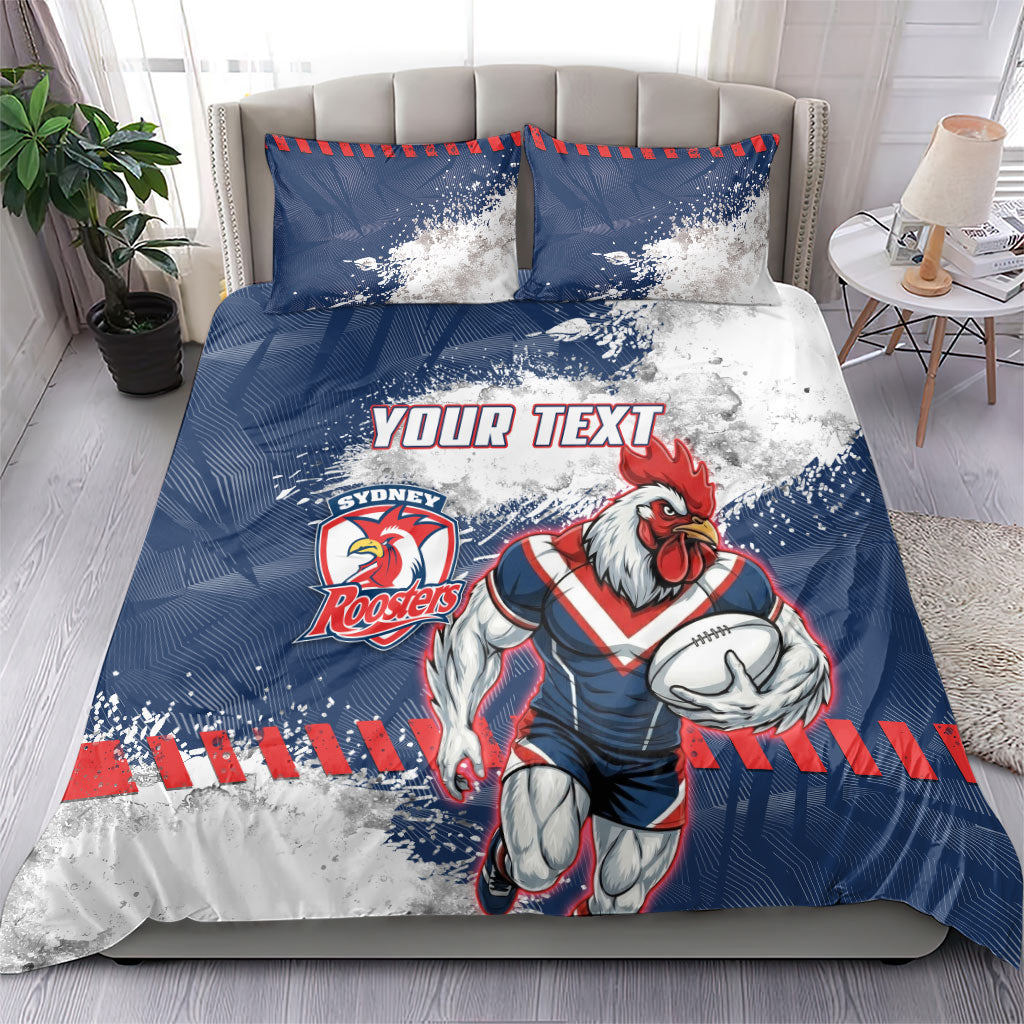 Personalized Sydney Roosters Rugby Bedding Set Rooster Mascot - Sporty Splash Art Style