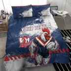 Personalized Sydney Roosters Rugby Bedding Set Rooster Mascot - Sporty Splash Art Style