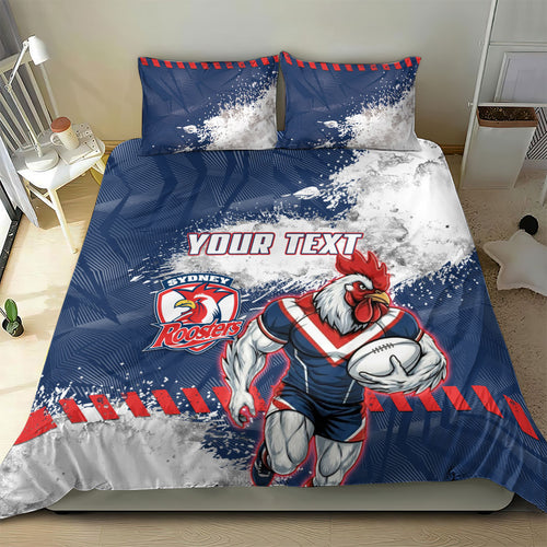 Personalized Sydney Roosters Rugby Bedding Set Rooster Mascot - Sporty Splash Art Style