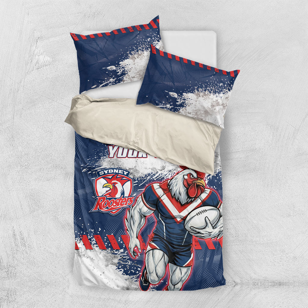 Personalized Sydney Roosters Rugby Bedding Set Rooster Mascot - Sporty Splash Art Style