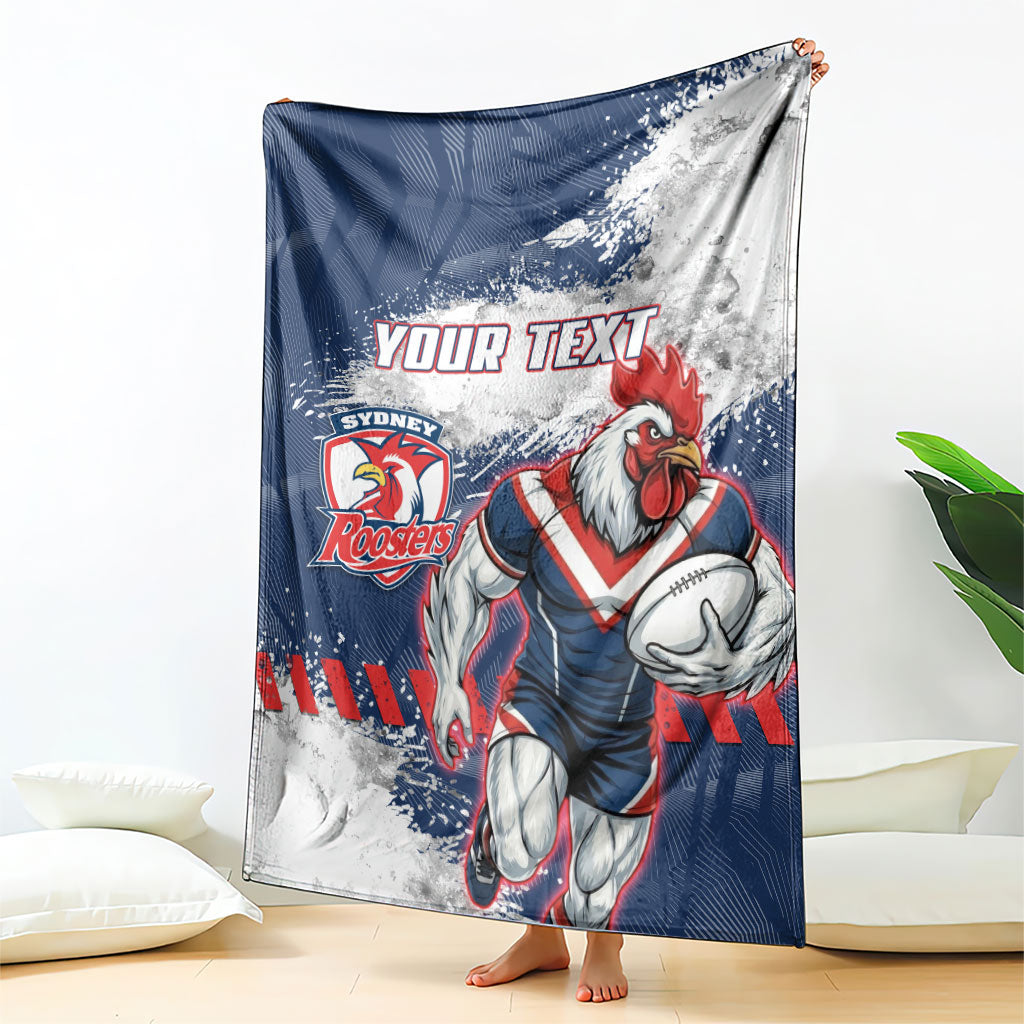 Personalized Sydney Roosters Rugby Blanket Rooster Mascot - Sporty Splash Art Style