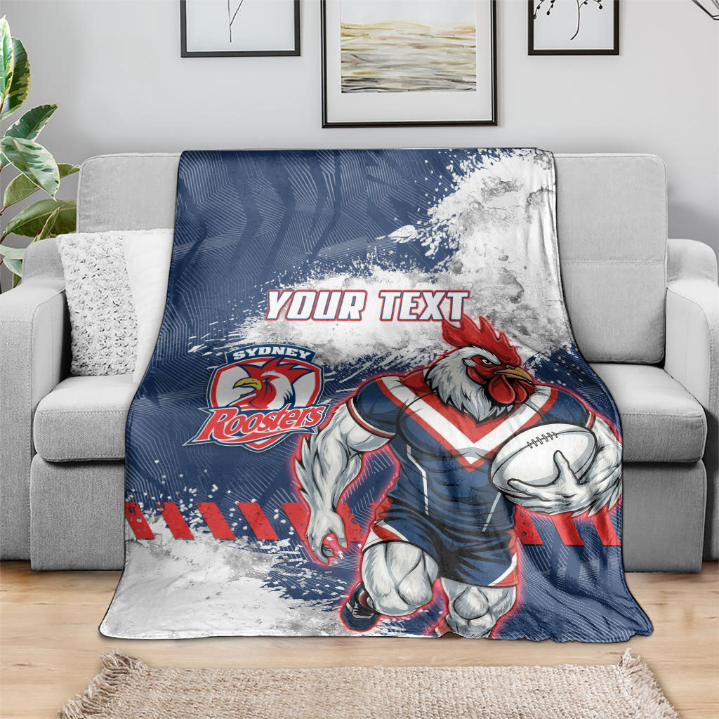 Personalized Sydney Roosters Rugby Blanket Rooster Mascot - Sporty Splash Art Style