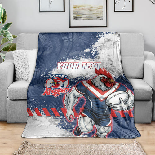 Personalized Sydney Roosters Rugby Blanket Rooster Mascot - Sporty Splash Art Style