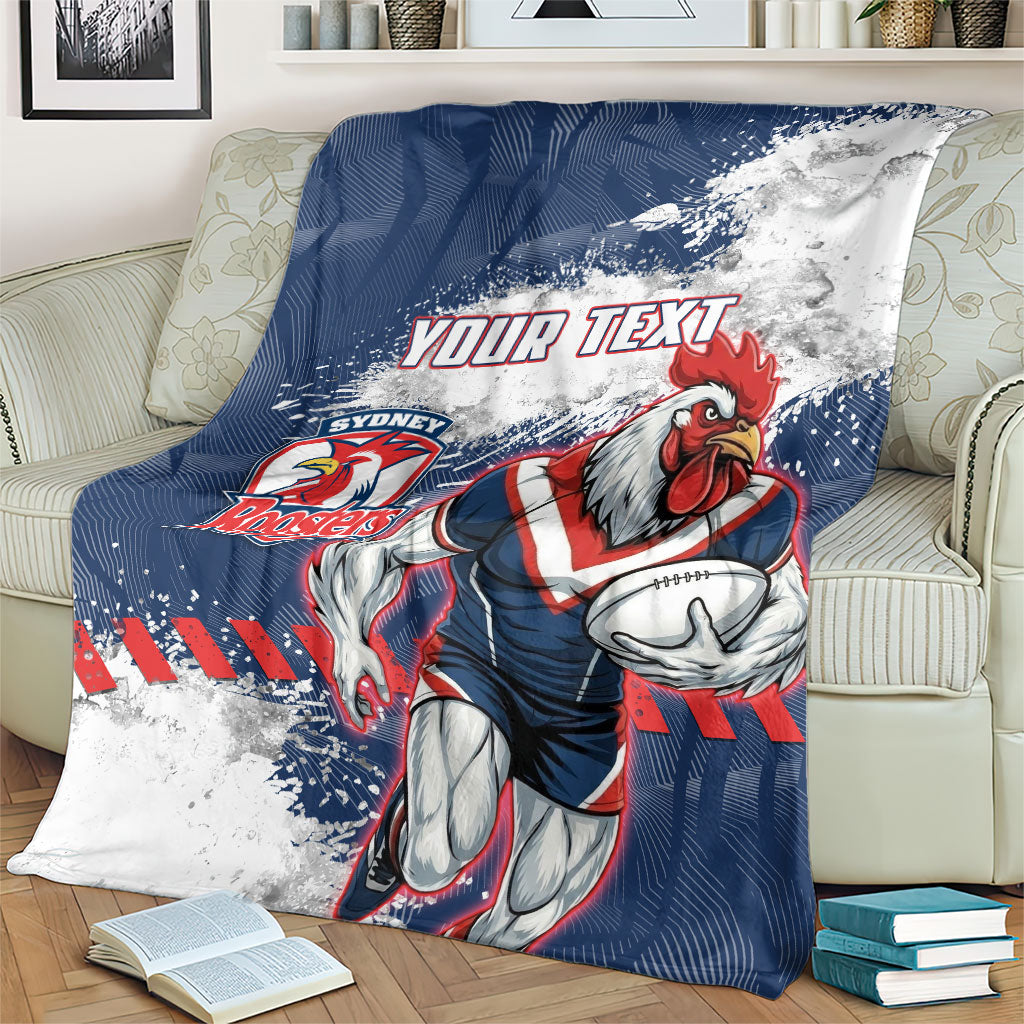 Personalized Sydney Roosters Rugby Blanket Rooster Mascot - Sporty Splash Art Style