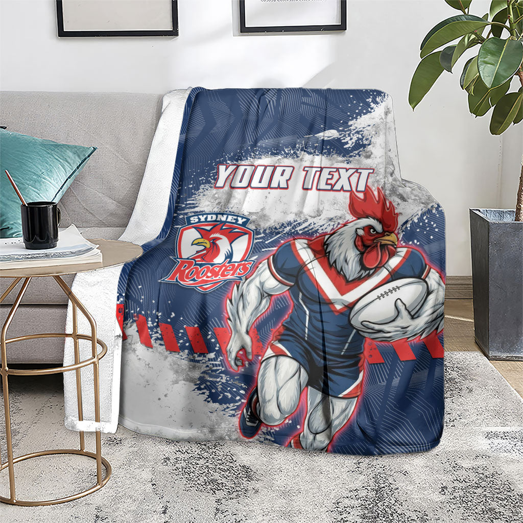 Personalized Sydney Roosters Rugby Blanket Rooster Mascot - Sporty Splash Art Style