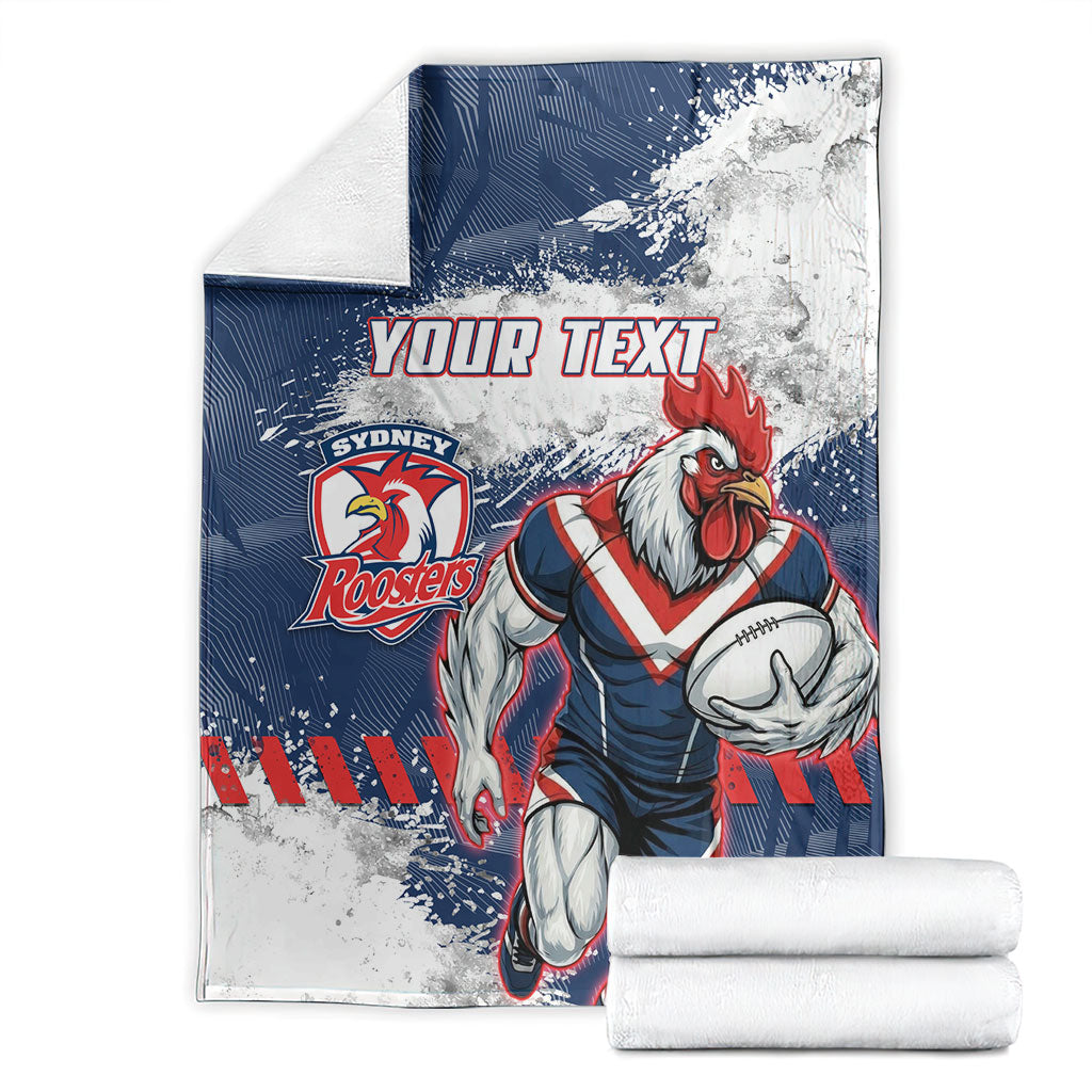 Personalized Sydney Roosters Rugby Blanket Rooster Mascot - Sporty Splash Art Style