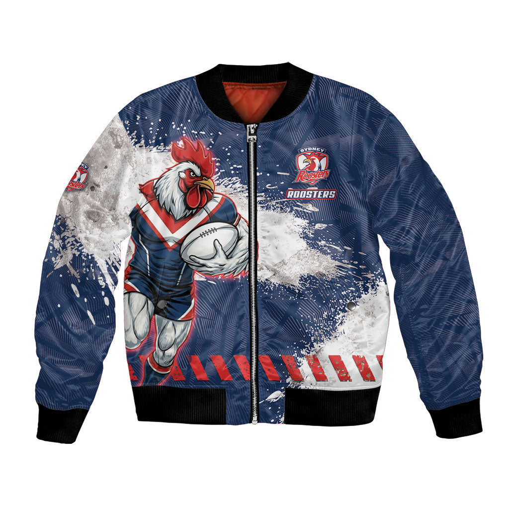 Personalized Sydney Roosters Rugby Bomber Jacket Rooster Mascot - Sporty Splash Art Style