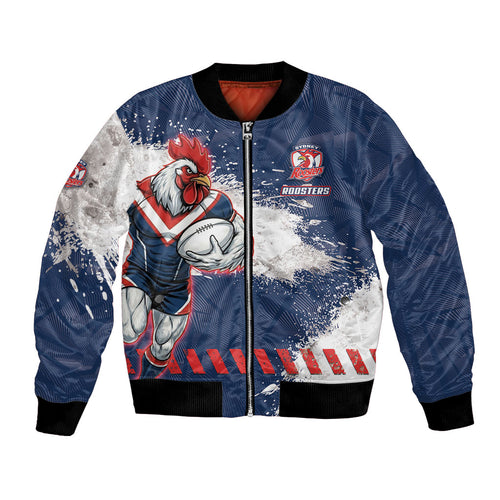Personalized Sydney Roosters Rugby Bomber Jacket Rooster Mascot - Sporty Splash Art Style