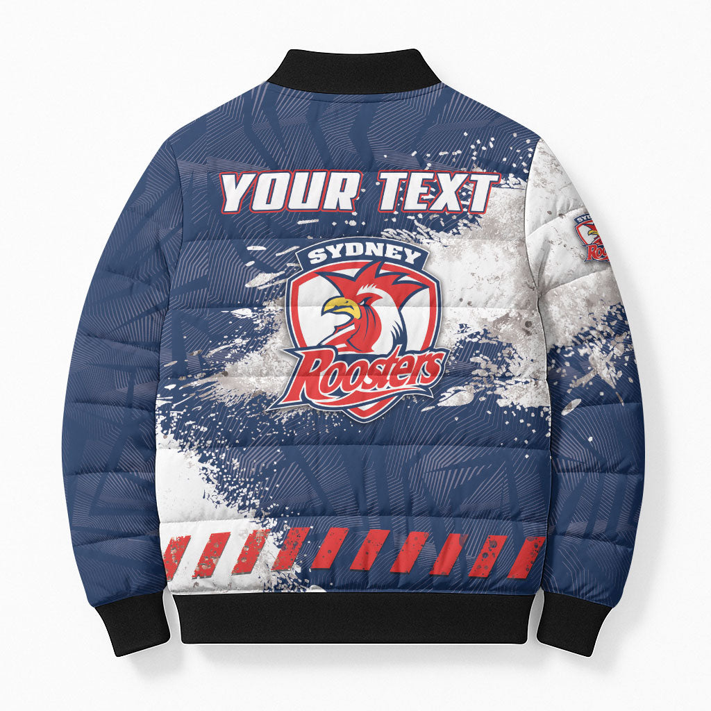 Personalized Sydney Roosters Rugby Bomber Puffer Jacket Rooster Mascot - Sporty Splash Art Style