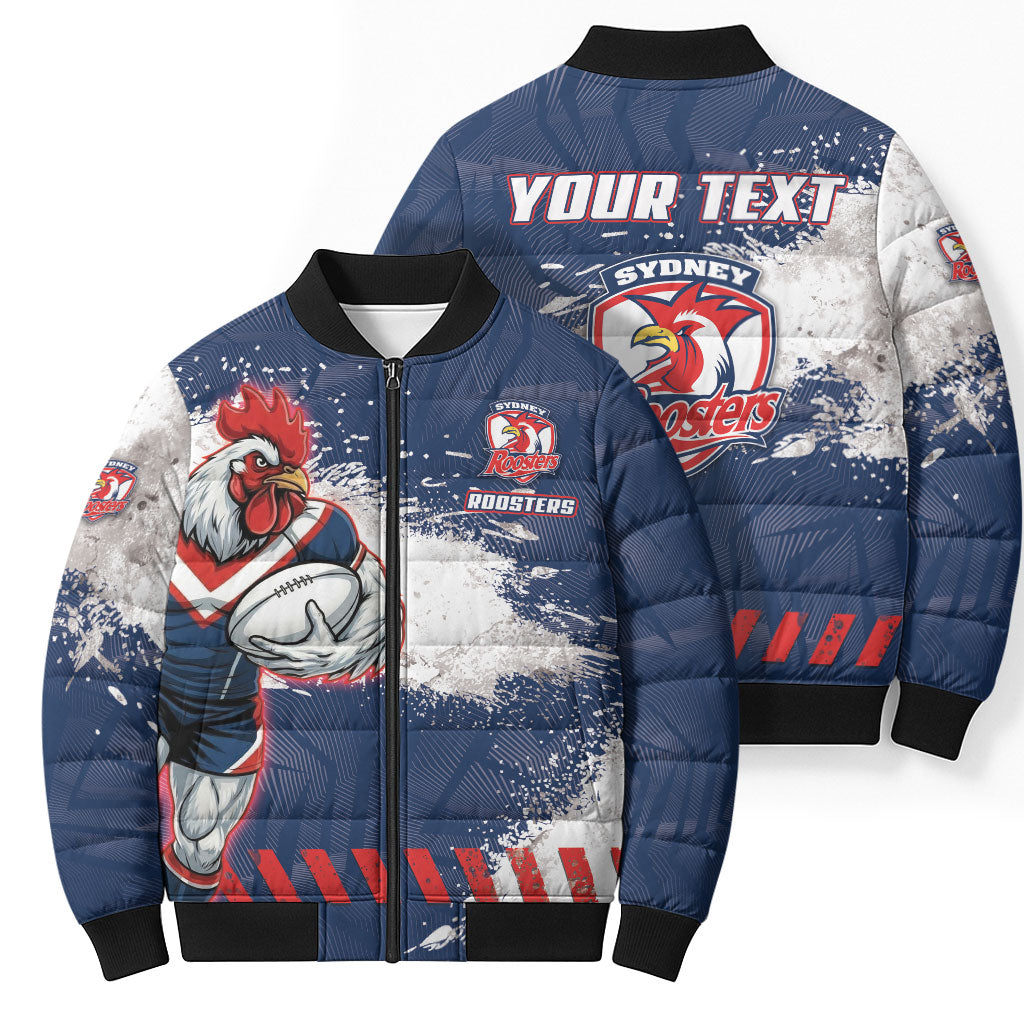 Personalized Sydney Roosters Rugby Bomber Puffer Jacket Rooster Mascot - Sporty Splash Art Style
