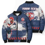 Personalized Sydney Roosters Rugby Bomber Puffer Jacket Rooster Mascot - Sporty Splash Art Style