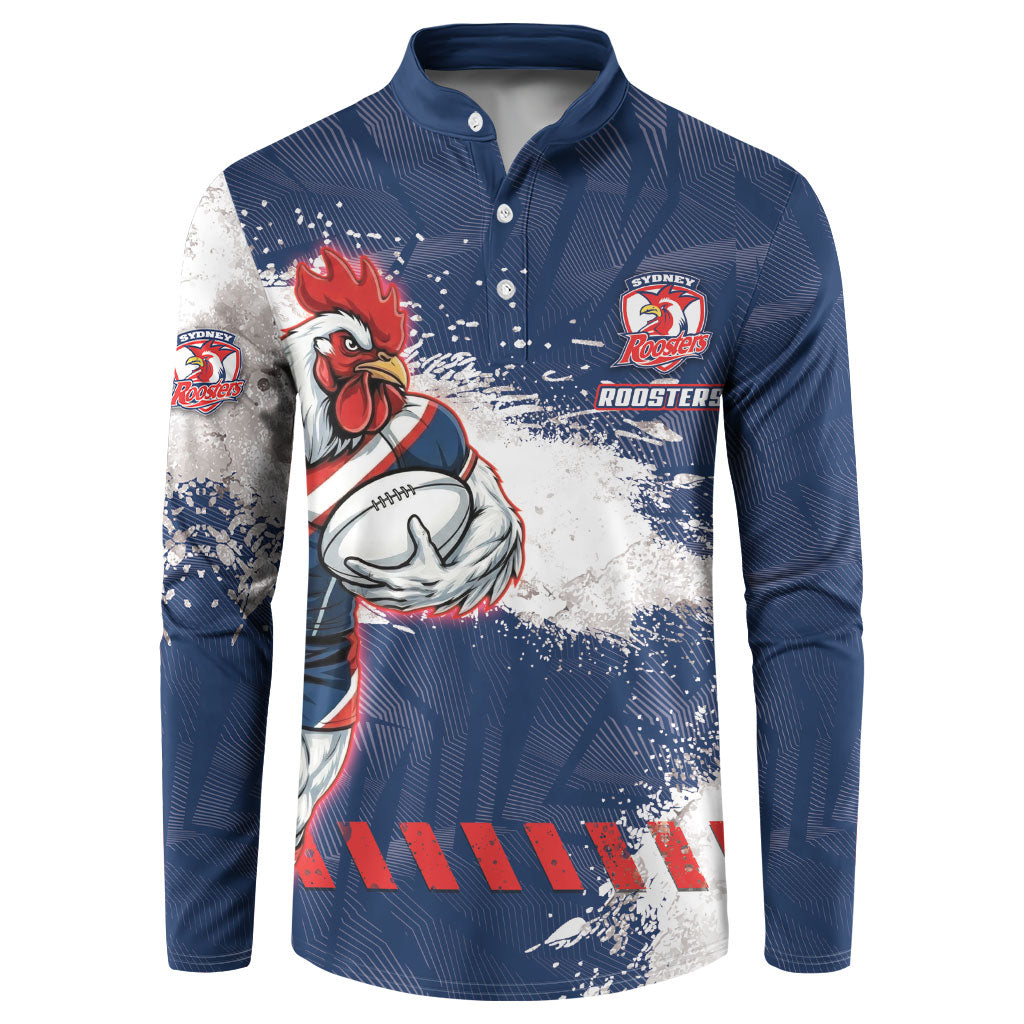 Personalized Sydney Roosters Rugby Button Sweatshirt Rooster Mascot - Sporty Splash Art Style