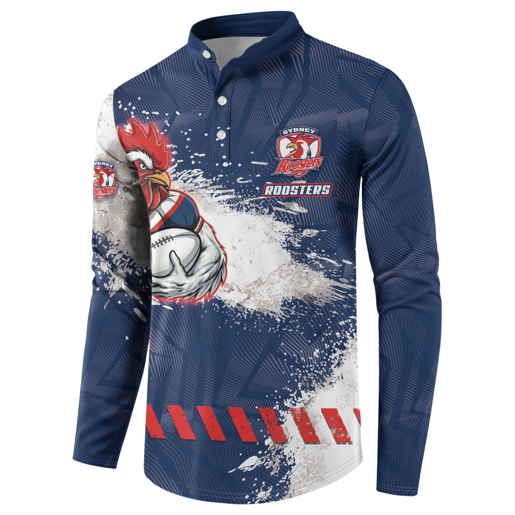 Personalized Sydney Roosters Rugby Button Sweatshirt Rooster Mascot - Sporty Splash Art Style