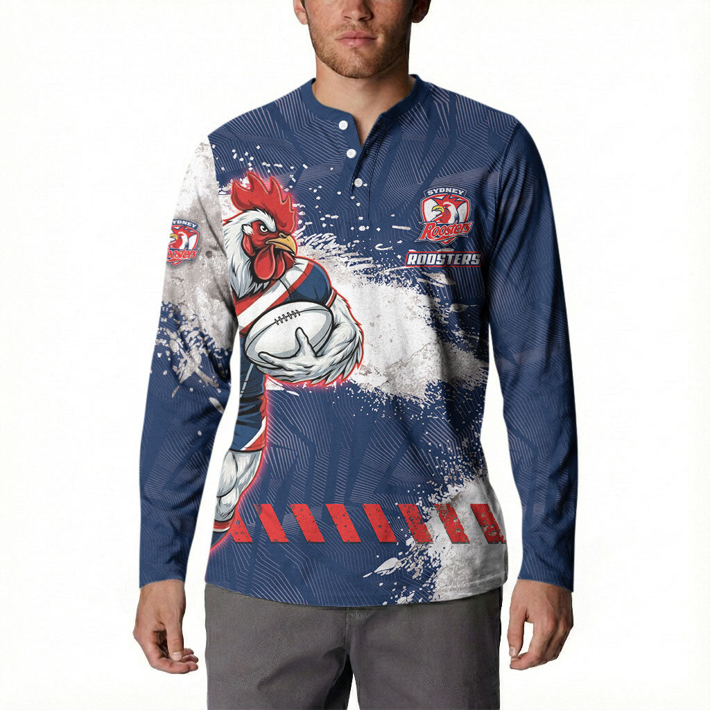 Personalized Sydney Roosters Rugby Button Sweatshirt Rooster Mascot - Sporty Splash Art Style