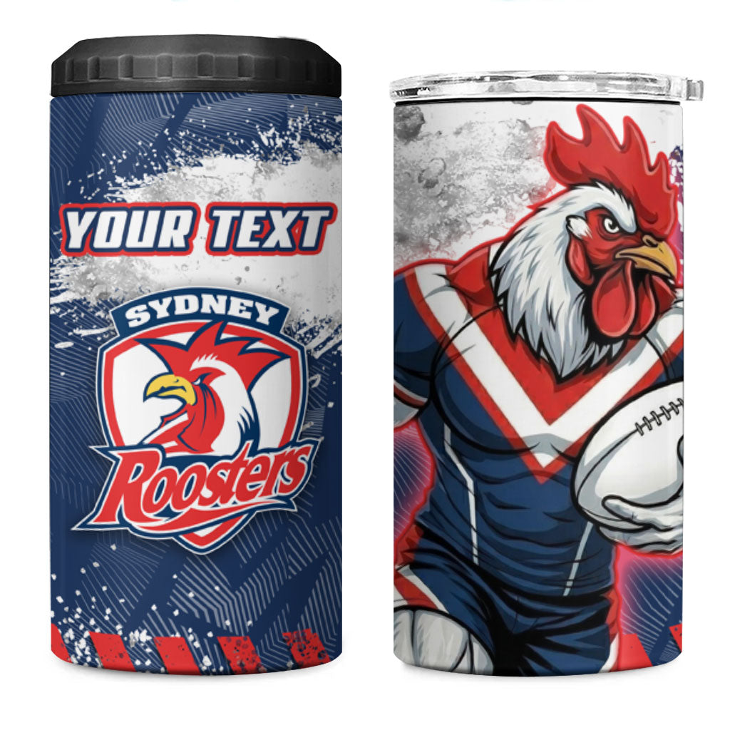 Personalized Sydney Roosters Rugby 4 in 1 Can Cooler Tumbler Rooster Mascot - Sporty Splash Art Style