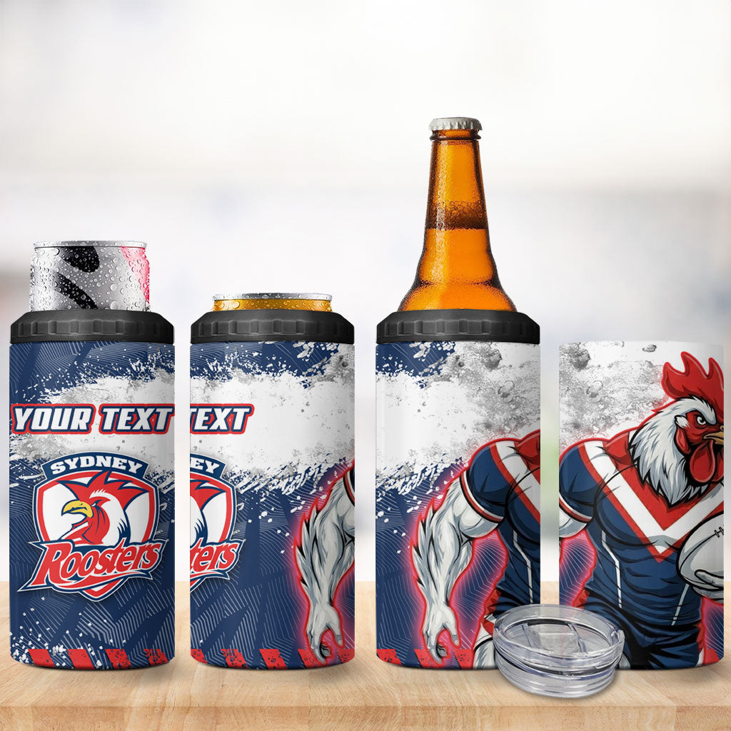Personalized Sydney Roosters Rugby 4 in 1 Can Cooler Tumbler Rooster Mascot - Sporty Splash Art Style
