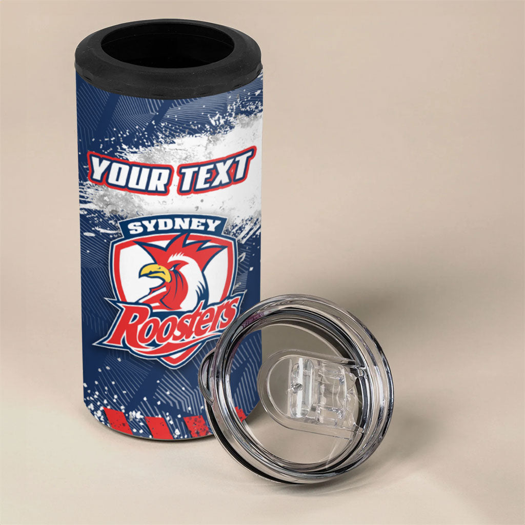 Personalized Sydney Roosters Rugby 4 in 1 Can Cooler Tumbler Rooster Mascot - Sporty Splash Art Style